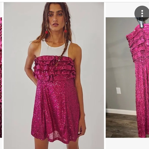 FREE PEOPLE FRIDA SEQUIN FUSCIA DRESS XS  S - Picture 2 of 5